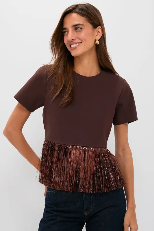 Bronze Metallic Fringe Francie Short Sleeve Blouse sold by Tuckernuck