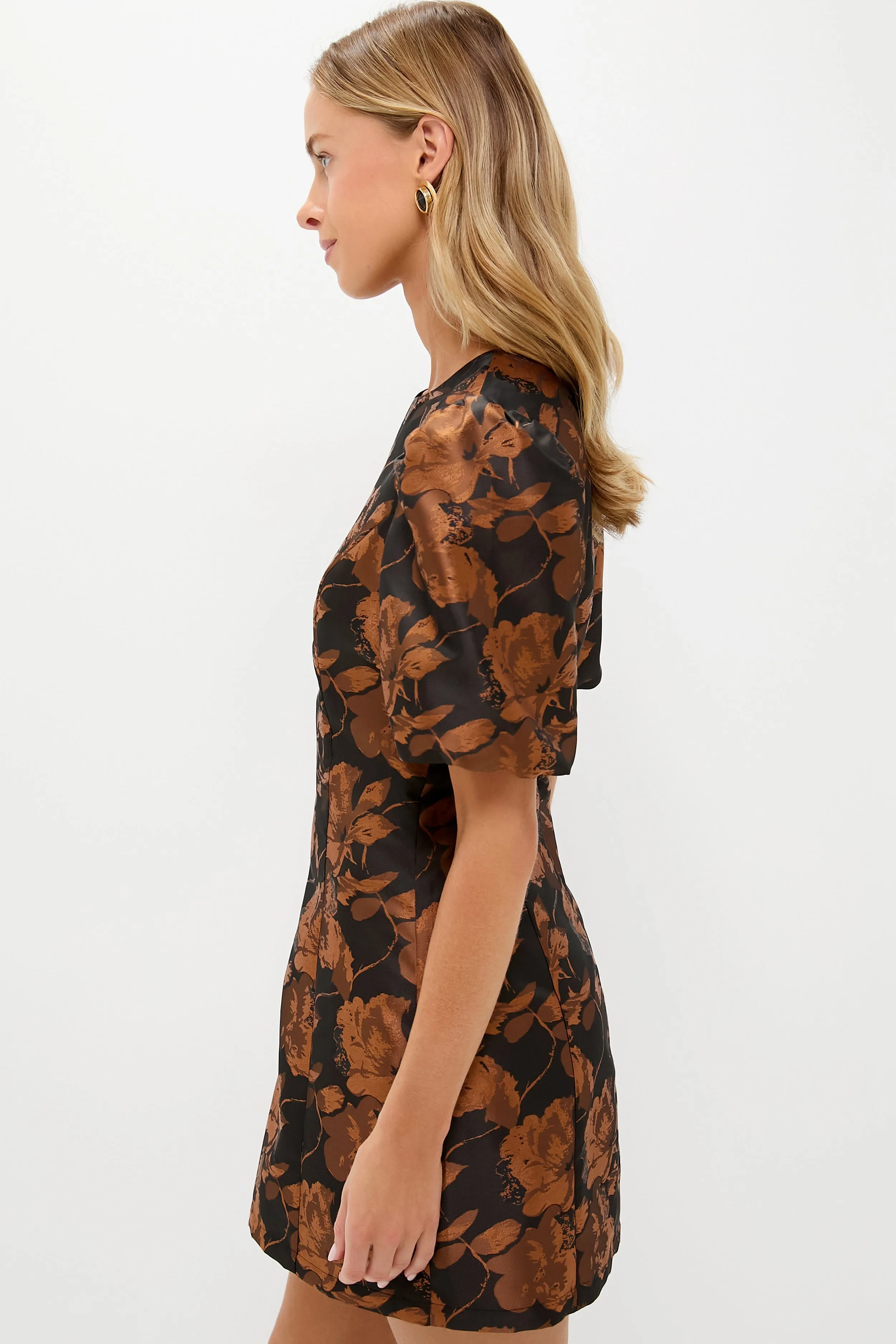 Black and Copper Floral Jacquard Minetta Mini Dress sold by Tuckernuck product image thumbnail 3