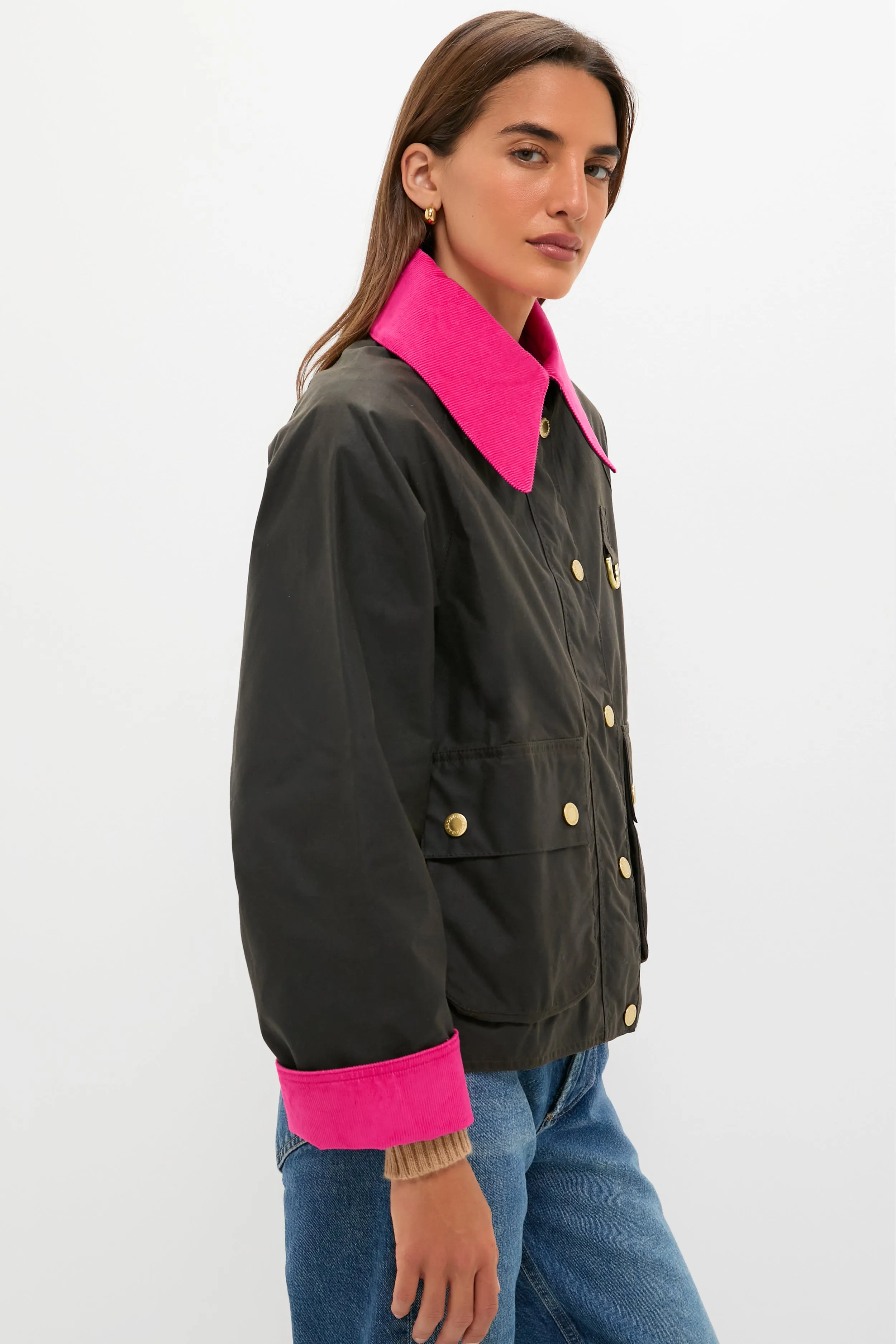 Olive and Hot Pink Icons Spey Wax Jacket sold by Tuckernuck product image thumbnail 3