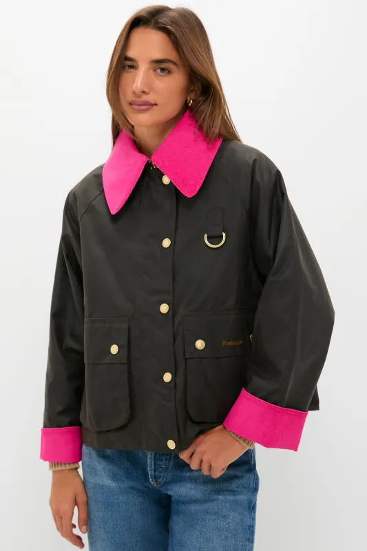Olive and Hot Pink Icons Spey Wax Jacket sold by Tuckernuck
