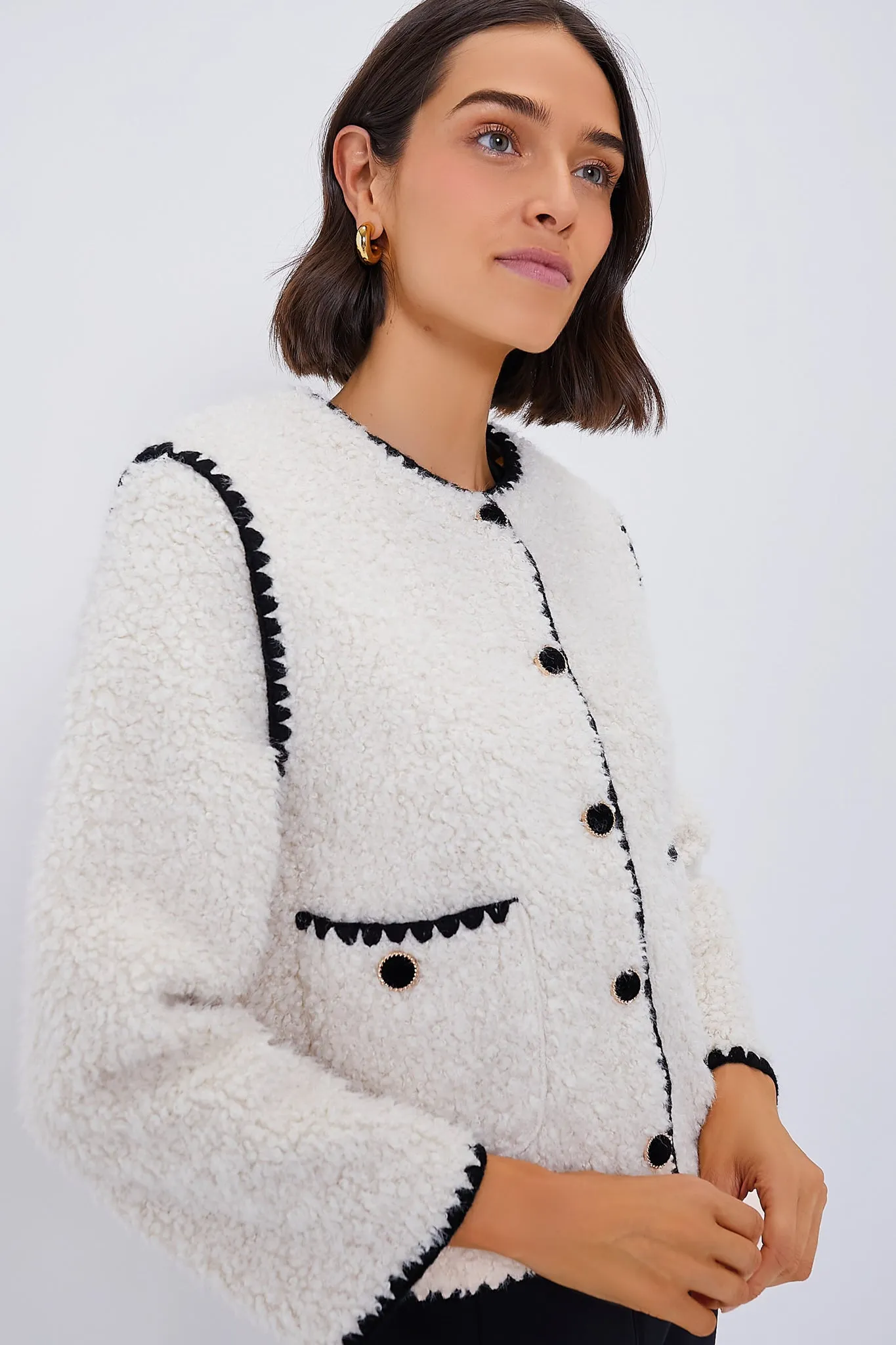 Cream & Black Trim Sherpa Audrey Jacket sold by Tuckernuck product image thumbnail 3