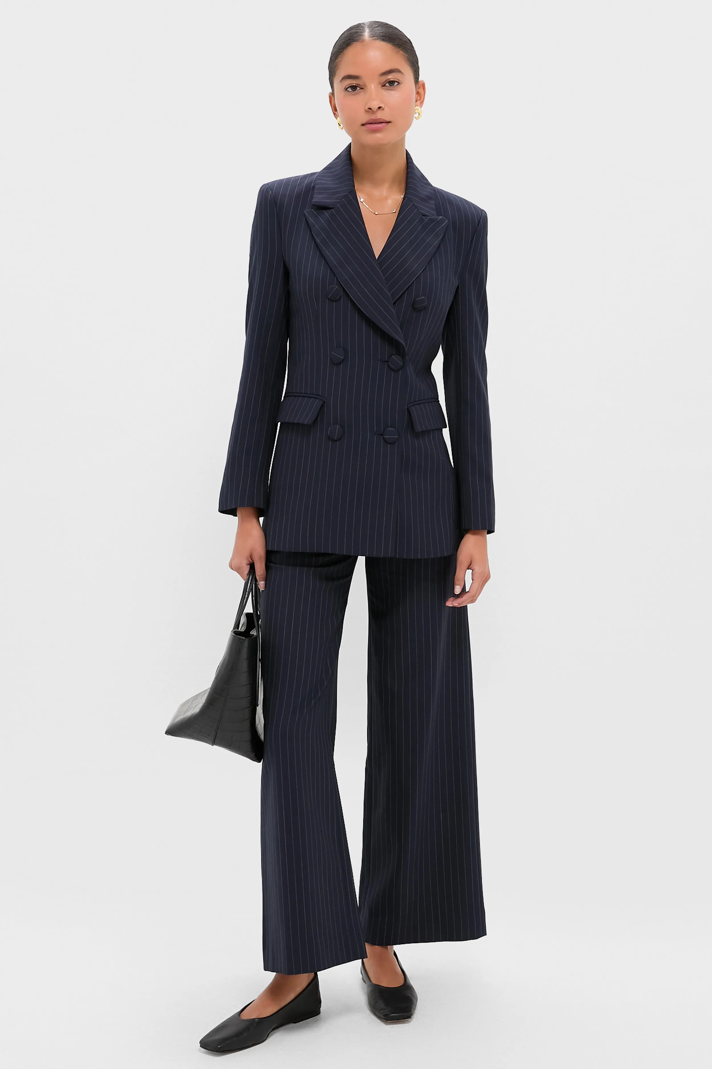 Navy Pinstripe Darted Wideleg Trouser sold by Tuckernuck product image thumbnail 2