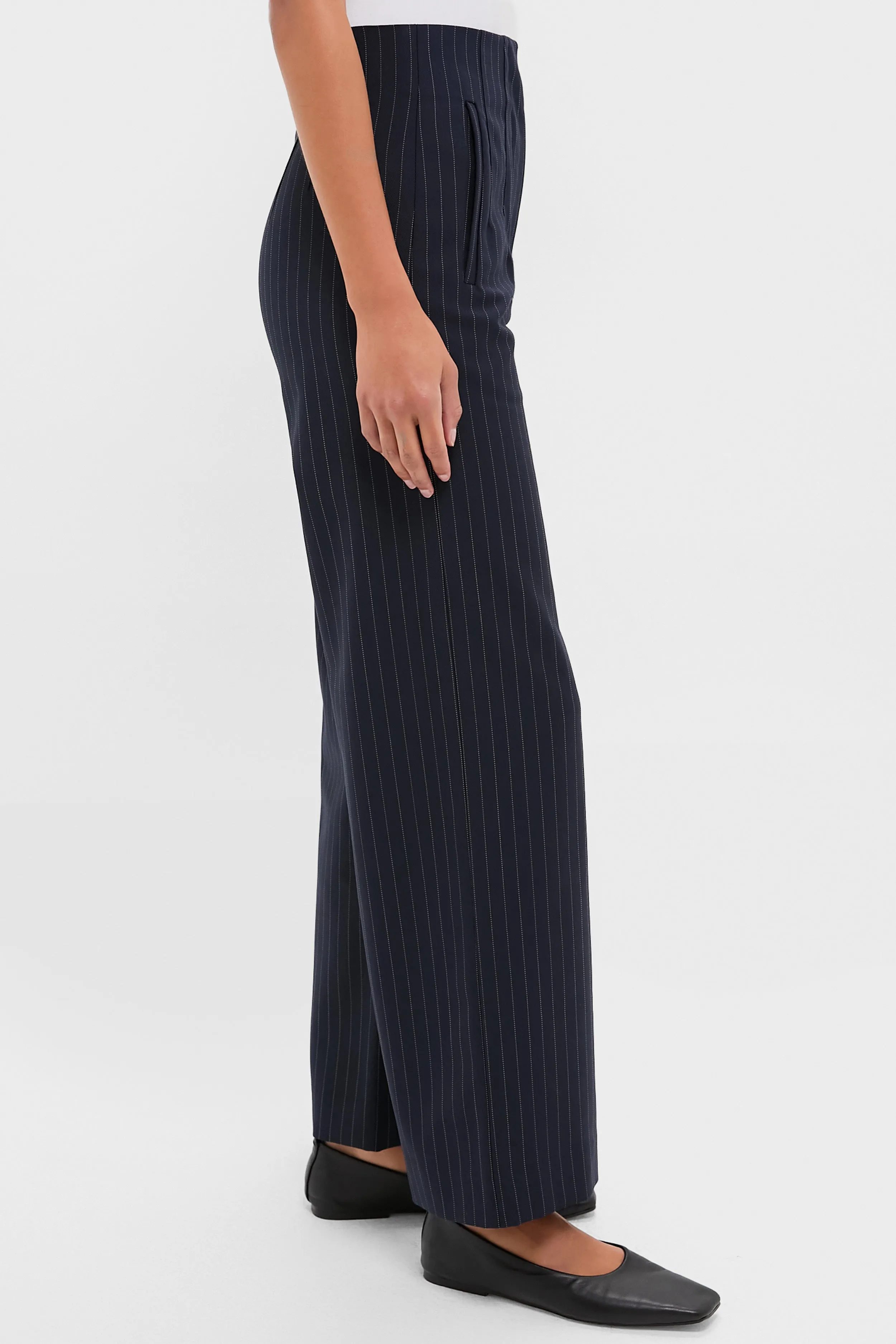 Navy Pinstripe Darted Wideleg Trouser sold by Tuckernuck product image thumbnail 3