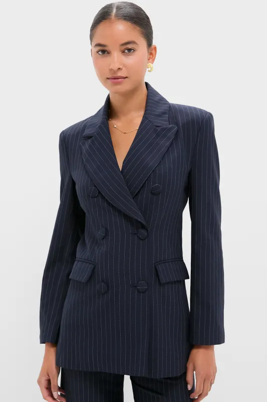 Navy Pinstripe Strong Shoulder Blazer sold by Tuckernuck