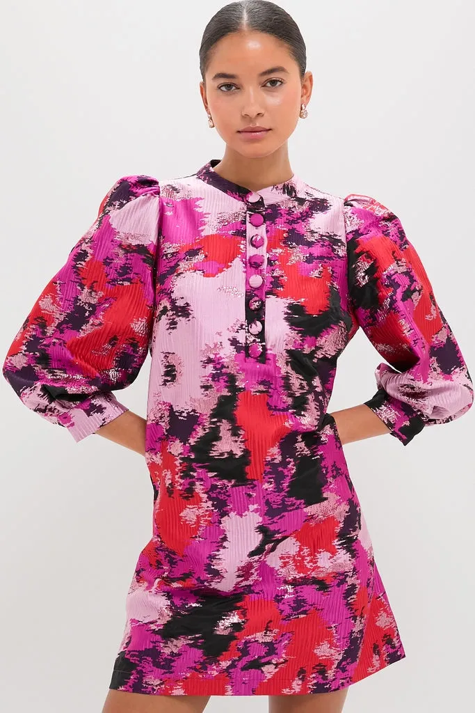 Pink and Red Lurex Abstract Jacquard Samantha Dress sold by Tuckernuck