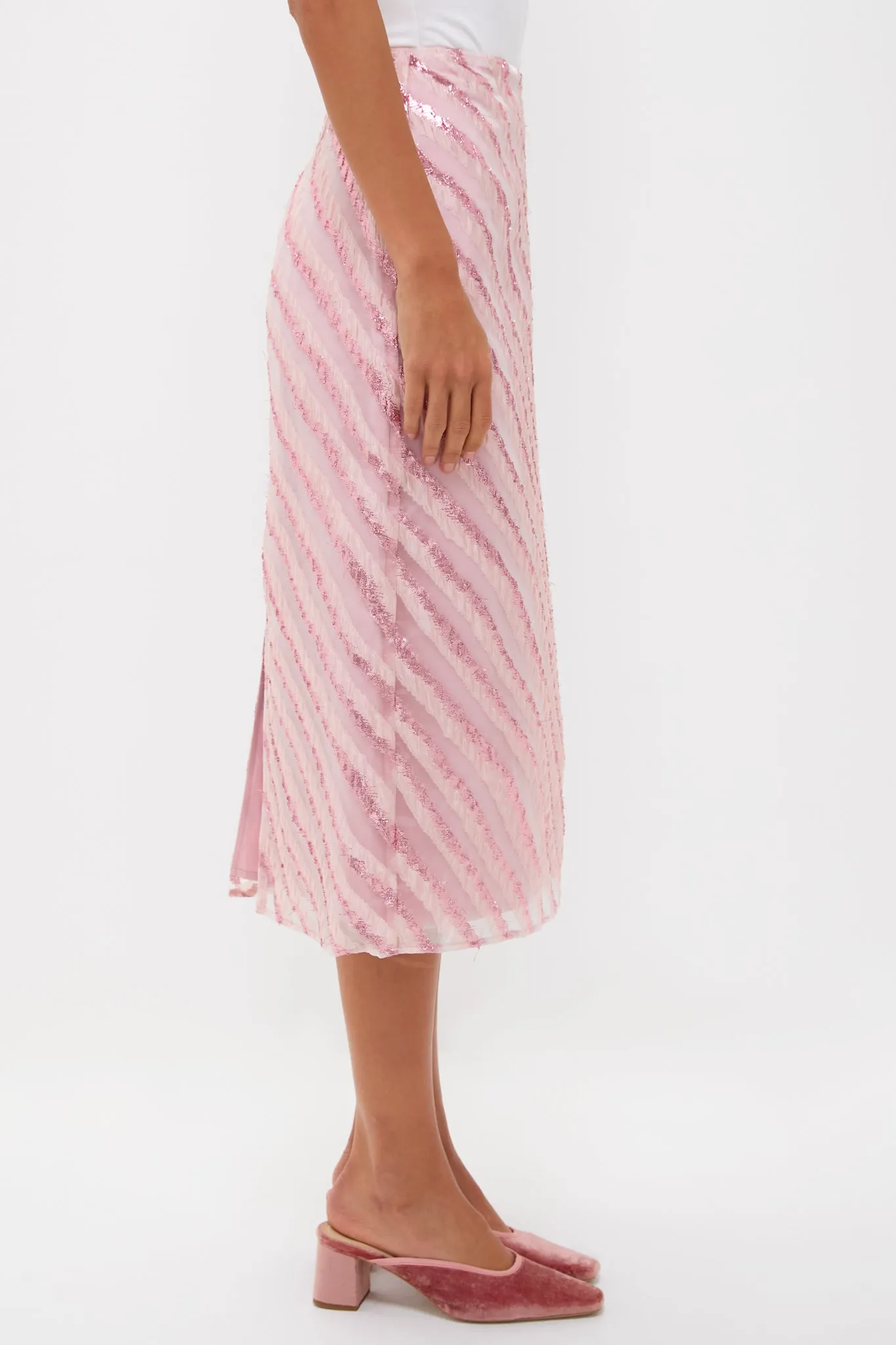 Soft Pink Shimmer Stripes Milan Midi Skirt sold by Tuckernuck product image thumbnail 3