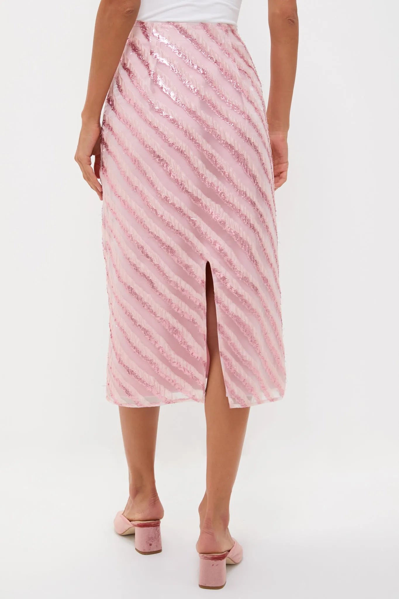 Soft Pink Shimmer Stripes Milan Midi Skirt sold by Tuckernuck product image thumbnail 4