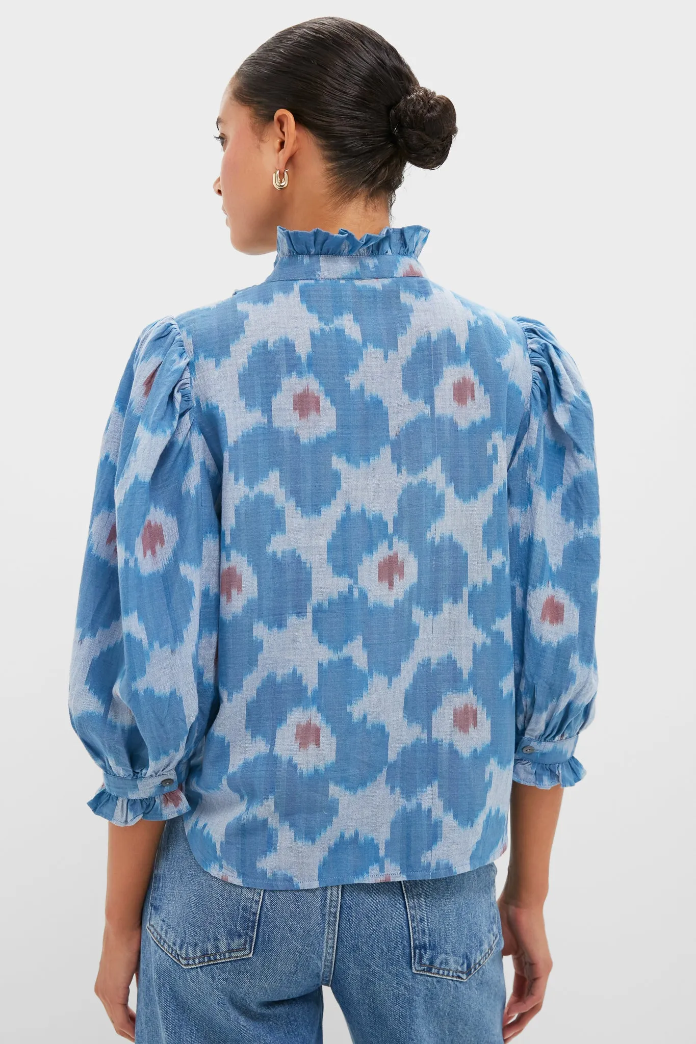 Jinja Blue Ruffle Front Button Blouse sold by Tuckernuck product image thumbnail 4