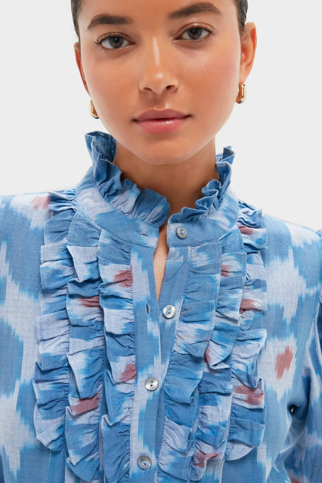 Jinja Blue Ruffle Front Button Blouse sold by Tuckernuck product image thumbnail 5