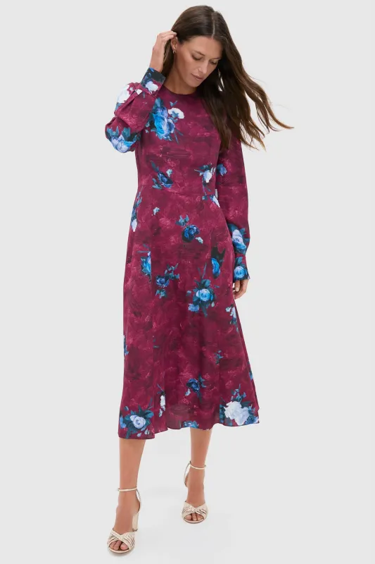 Abstract Rose Milberry Red Long Sleeve Midi Dress sold by Tuckernuck