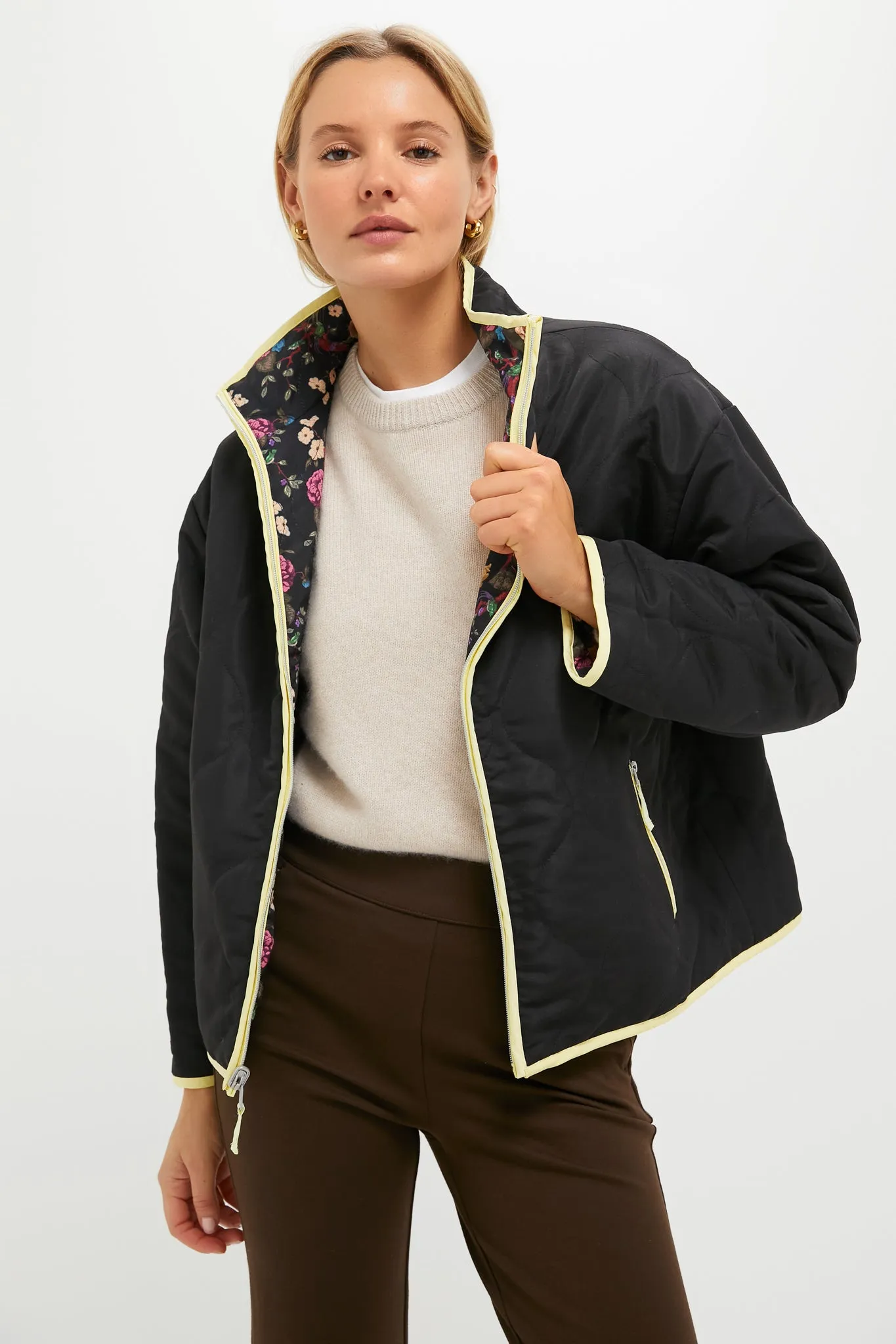 Reversible Black and Baroque Floral Quilted Mallory Jacket sold by Tuckernuck product image thumbnail 3