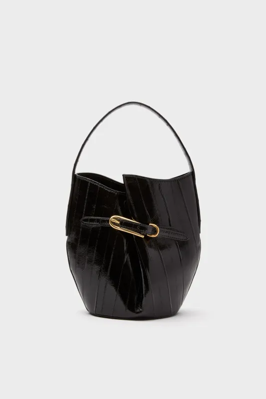 Black Eel Skin Mini Belted Bucket Bag sold by Tuckernuck