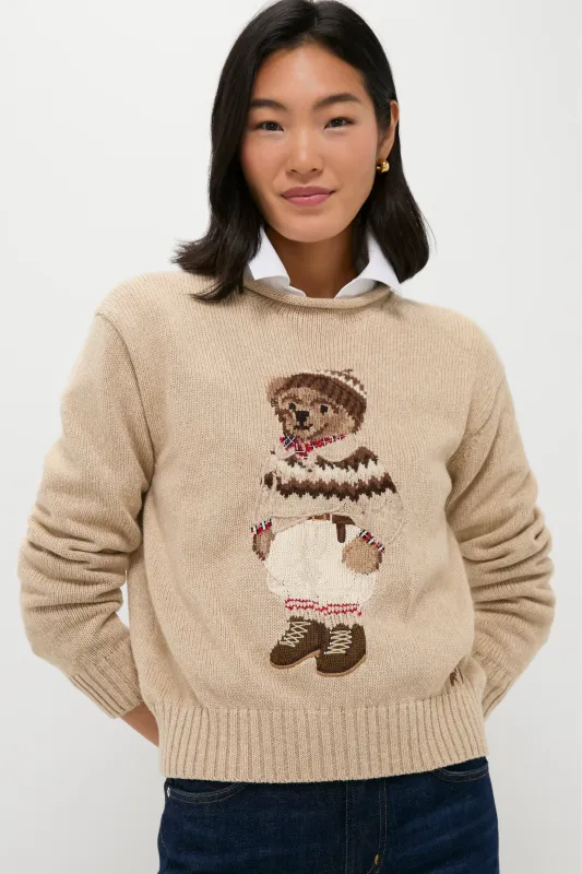 Dark Almond Marl Polo Bear Crewneck Sweater sold by Tuckernuck