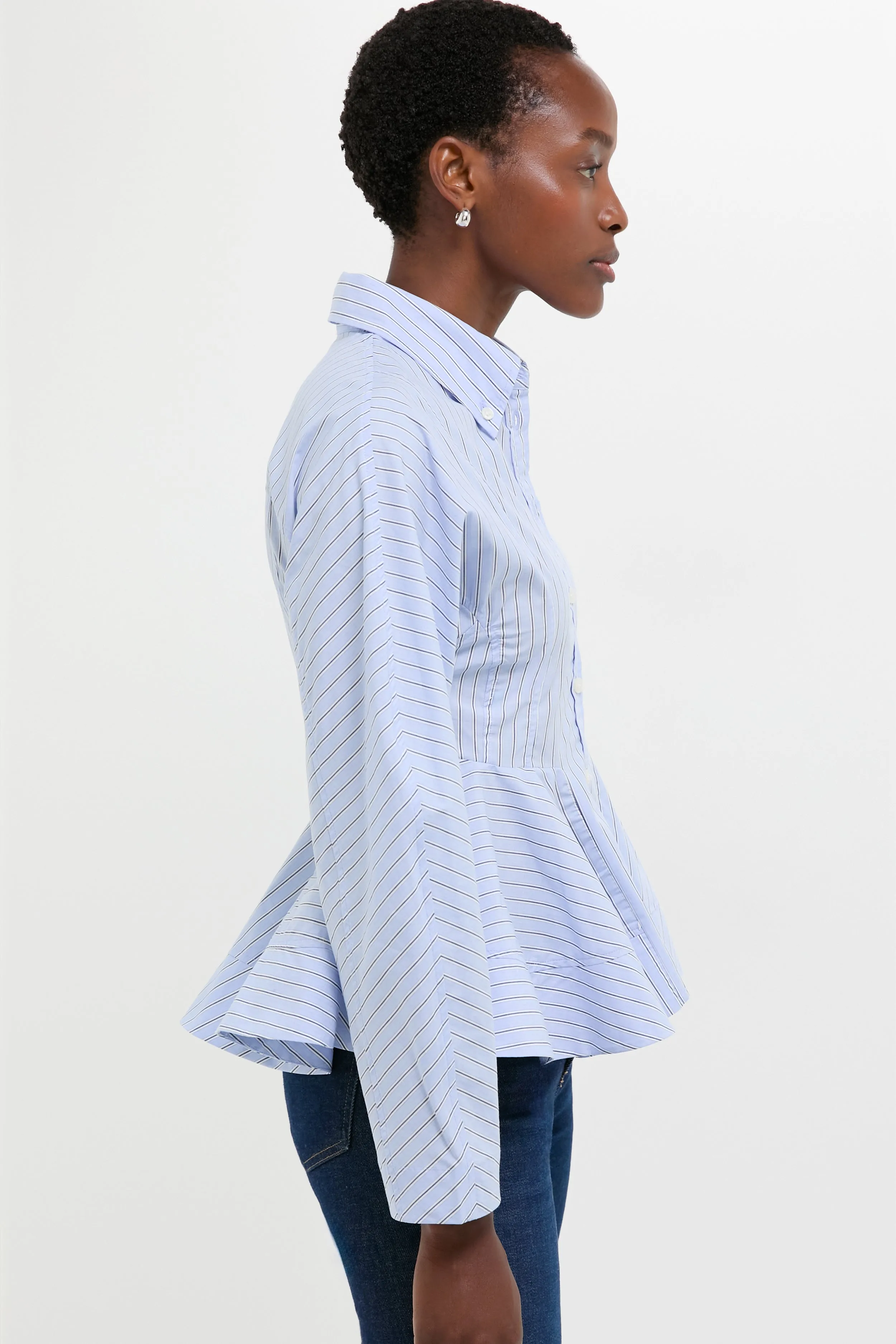 Lavender Lustre Stripe Cotton Peplum Shirt sold by Tuckernuck product image thumbnail 3