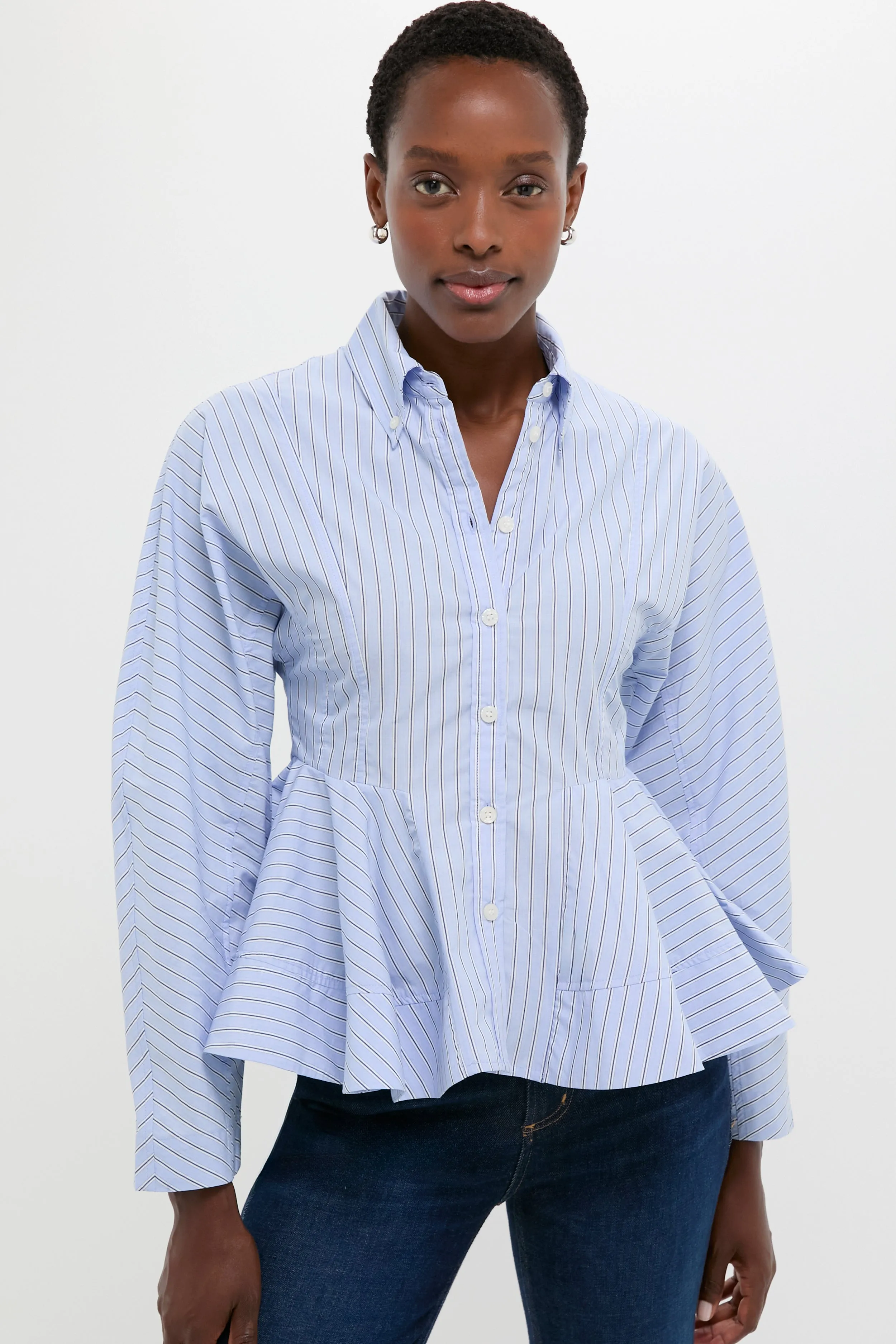 Lavender Lustre Stripe Cotton Peplum Shirt sold by Tuckernuck