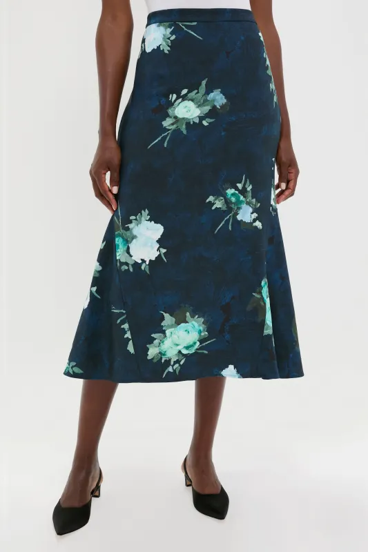 Abstract Rose Navy Fluted Midi Skirt sold by Tuckernuck