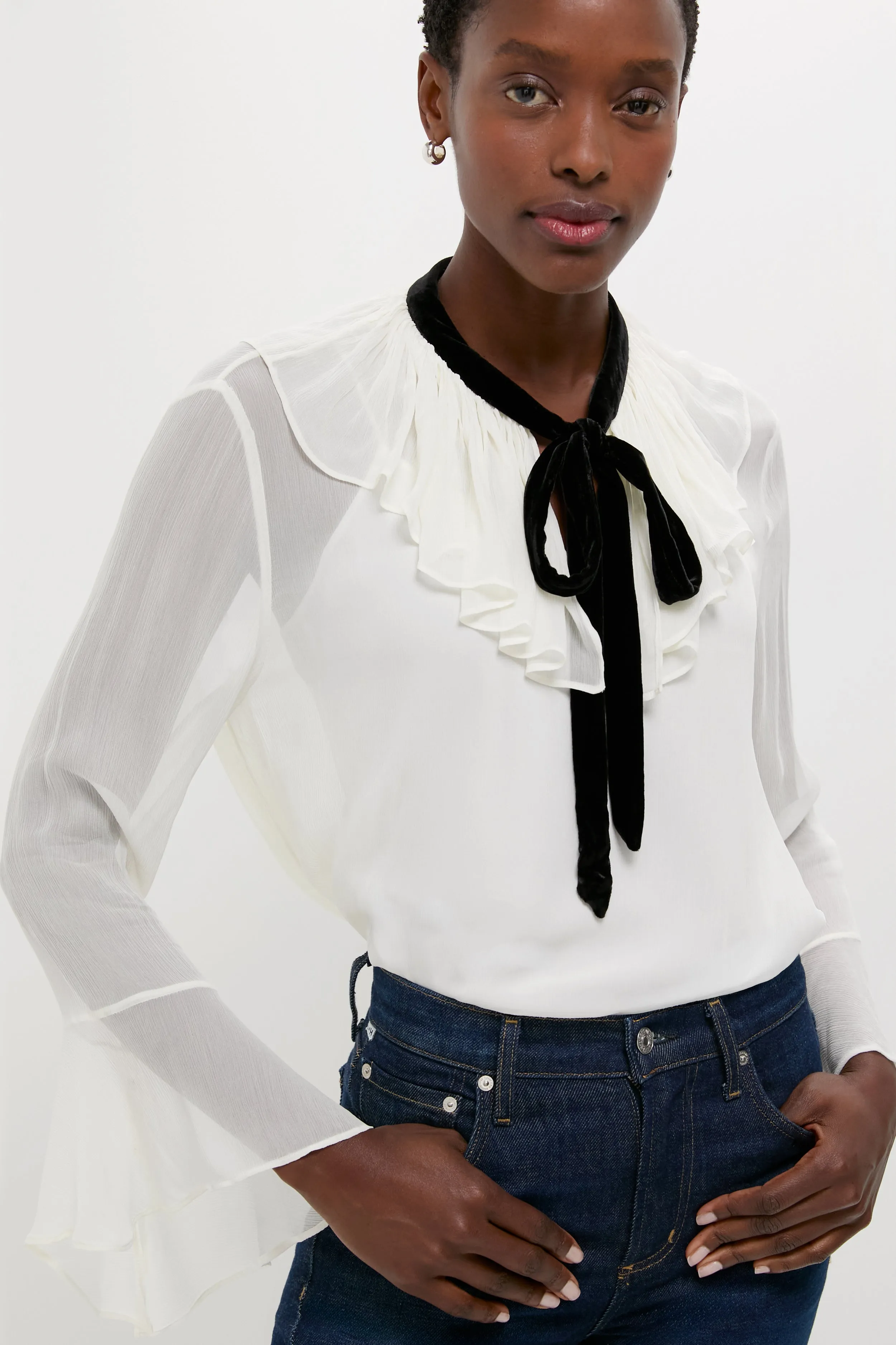 Trophy Cream Long Sleeve Collared Blouse sold by Tuckernuck product image thumbnail 5
