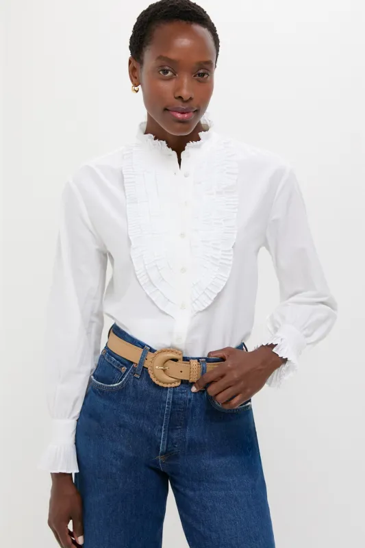 White Long Sleeve Band Collar Blouse sold by Tuckernuck