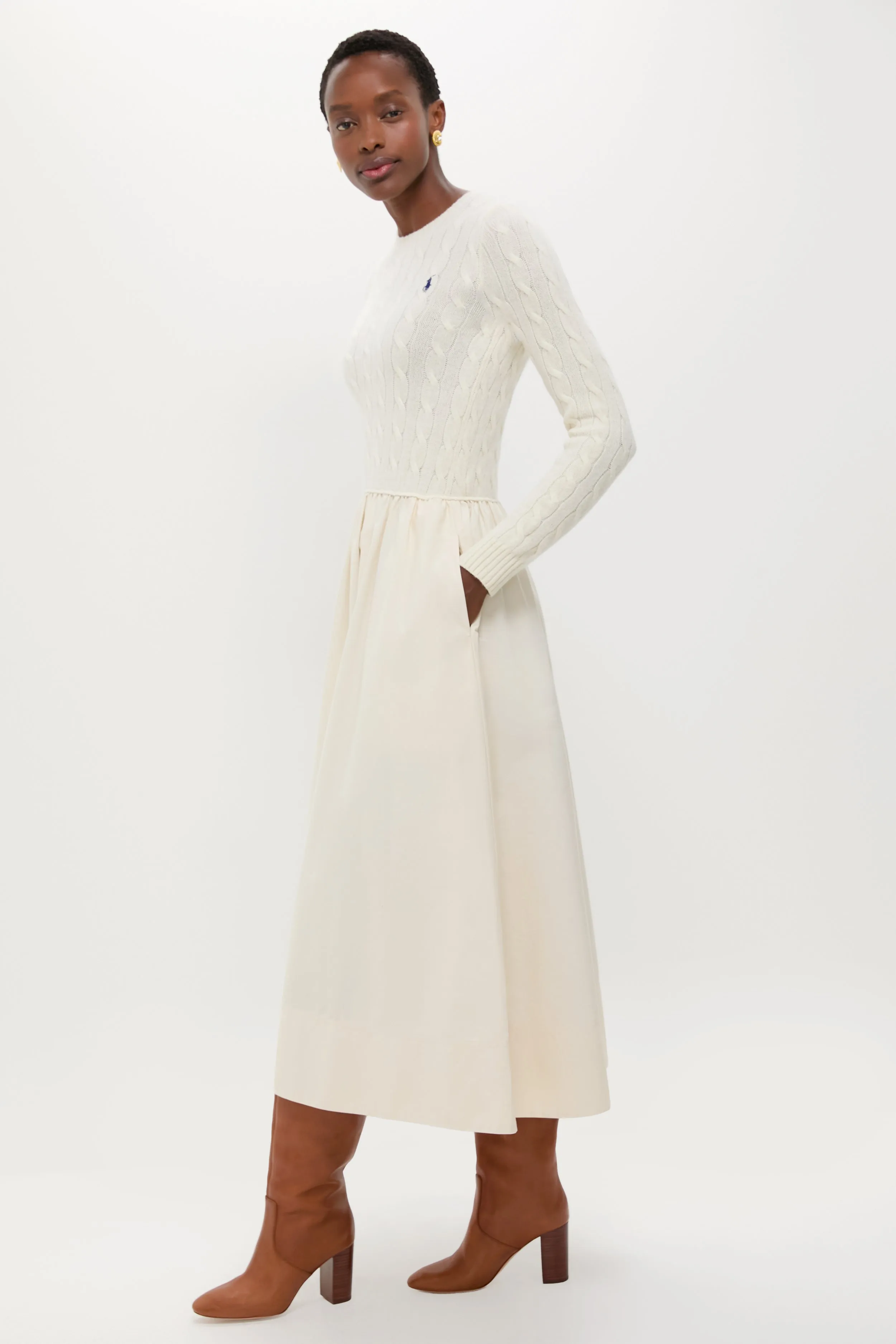 Authentic Cream Crewneck Long Sleeve Fit and Flare Dress sold by Tuckernuck product image thumbnail 3