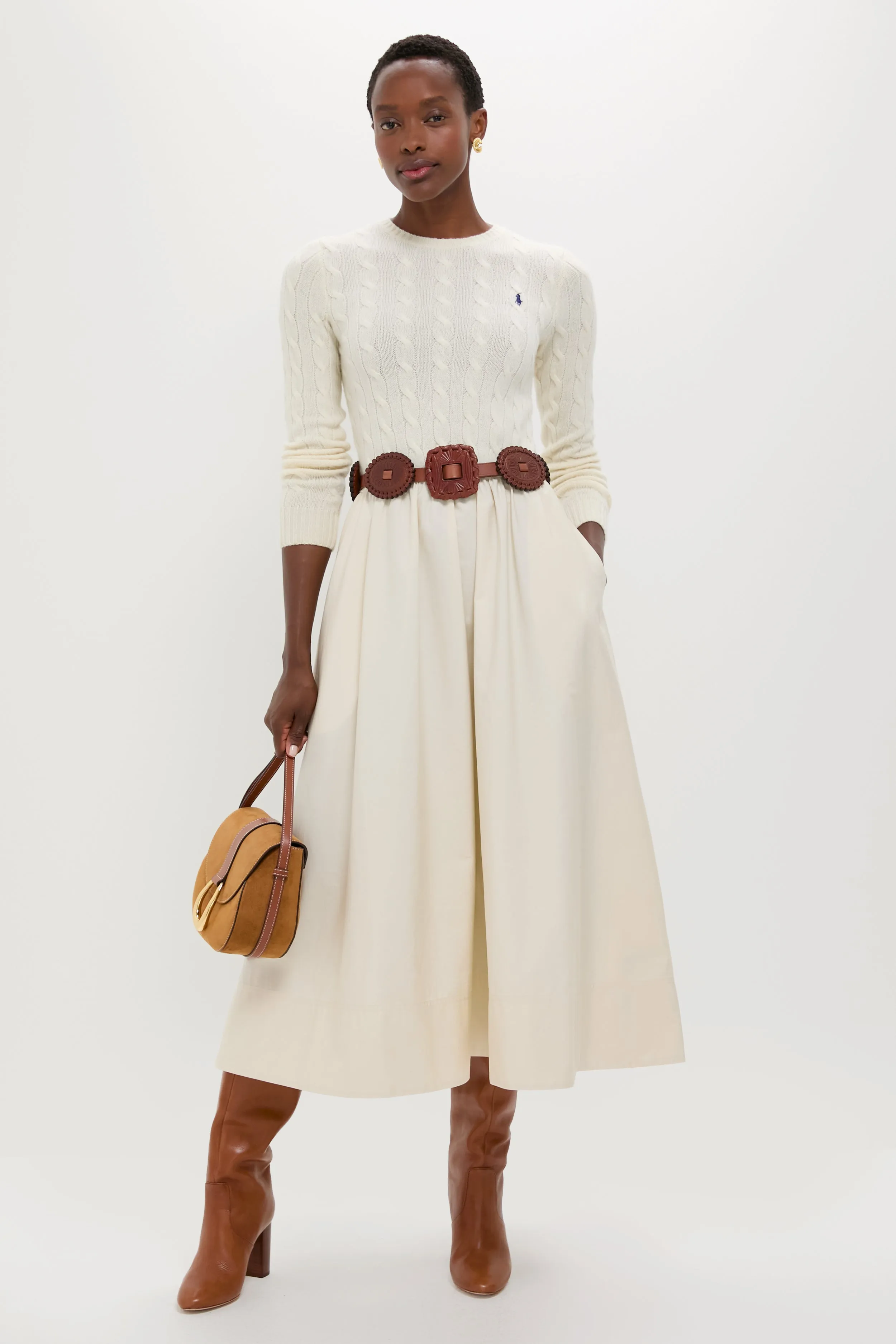 Authentic Cream Crewneck Long Sleeve Fit and Flare Dress sold by Tuckernuck product image thumbnail 2