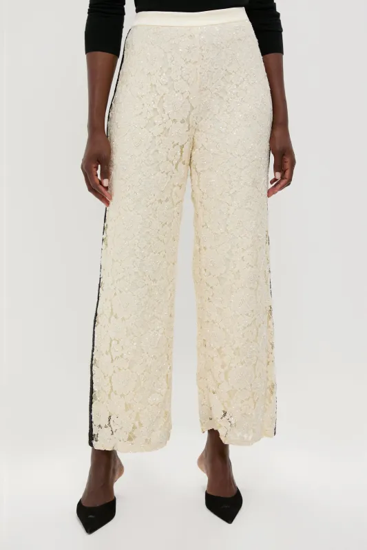Cream Lace Sequin Straight Pants sold by Tuckernuck