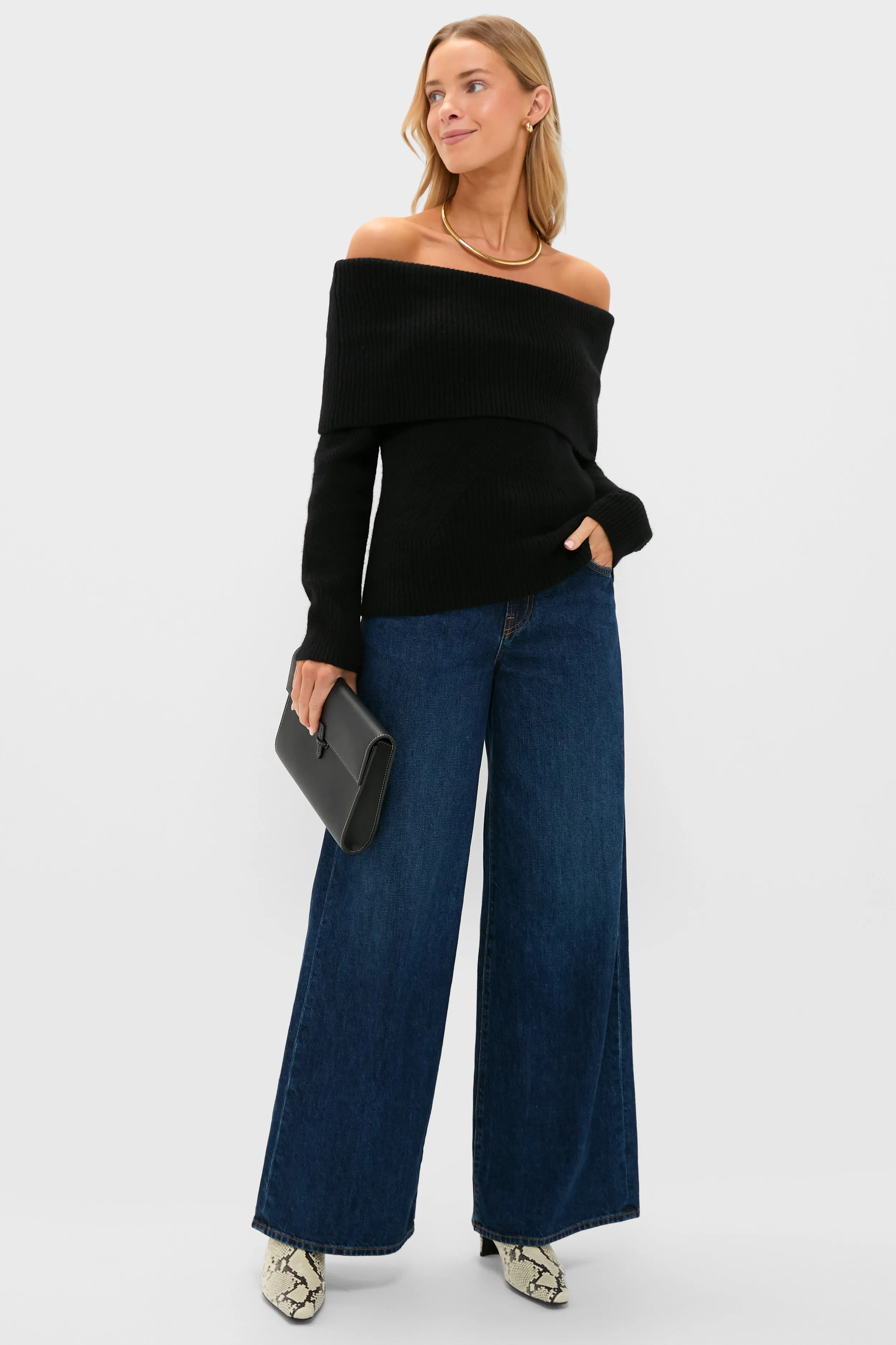 Black Off the Shoulder Sampson Sweater sold by Tuckernuck product image thumbnail 2