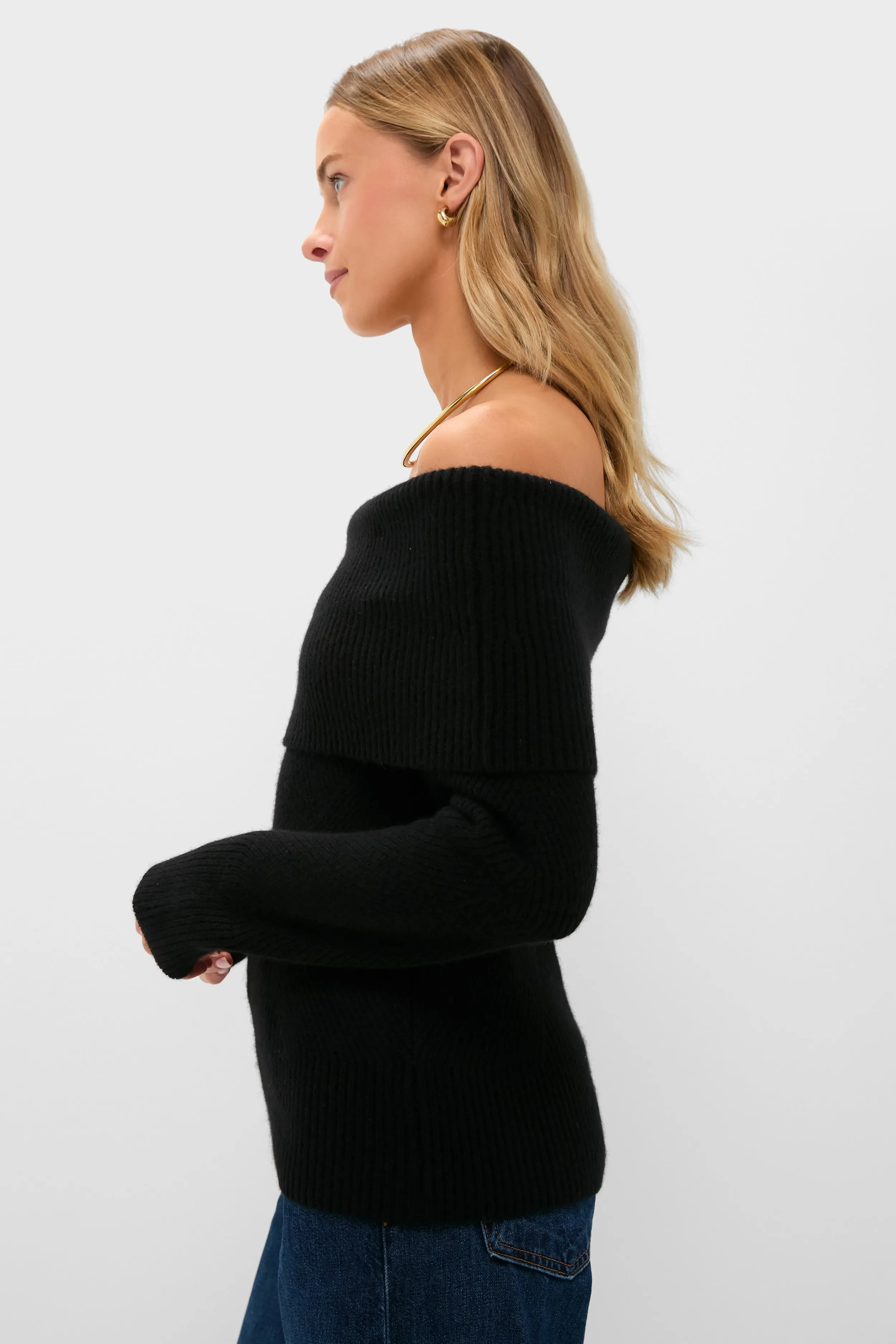Black Off the Shoulder Sampson Sweater sold by Tuckernuck product image thumbnail 3