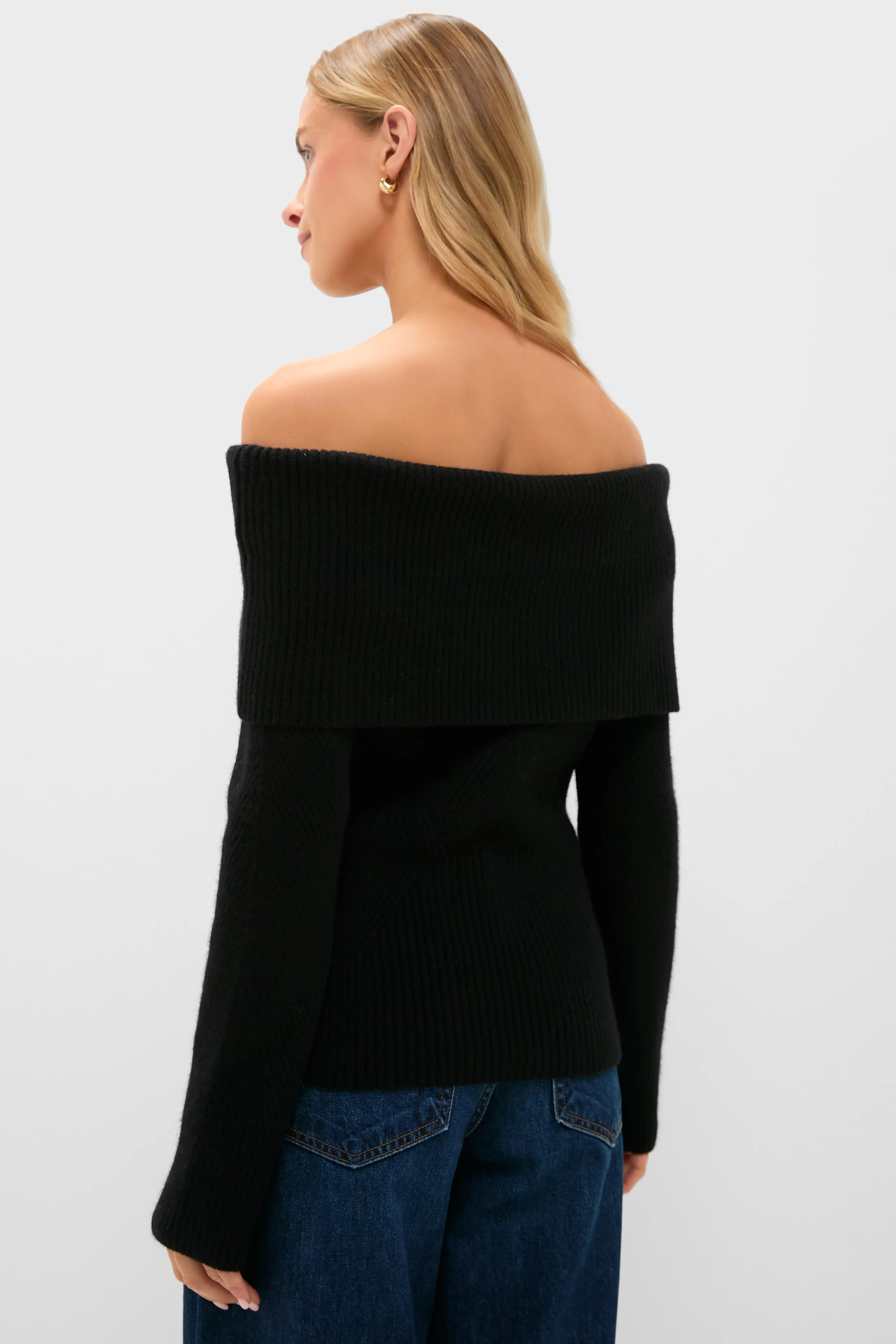 Black Off the Shoulder Sampson Sweater sold by Tuckernuck product image thumbnail 4