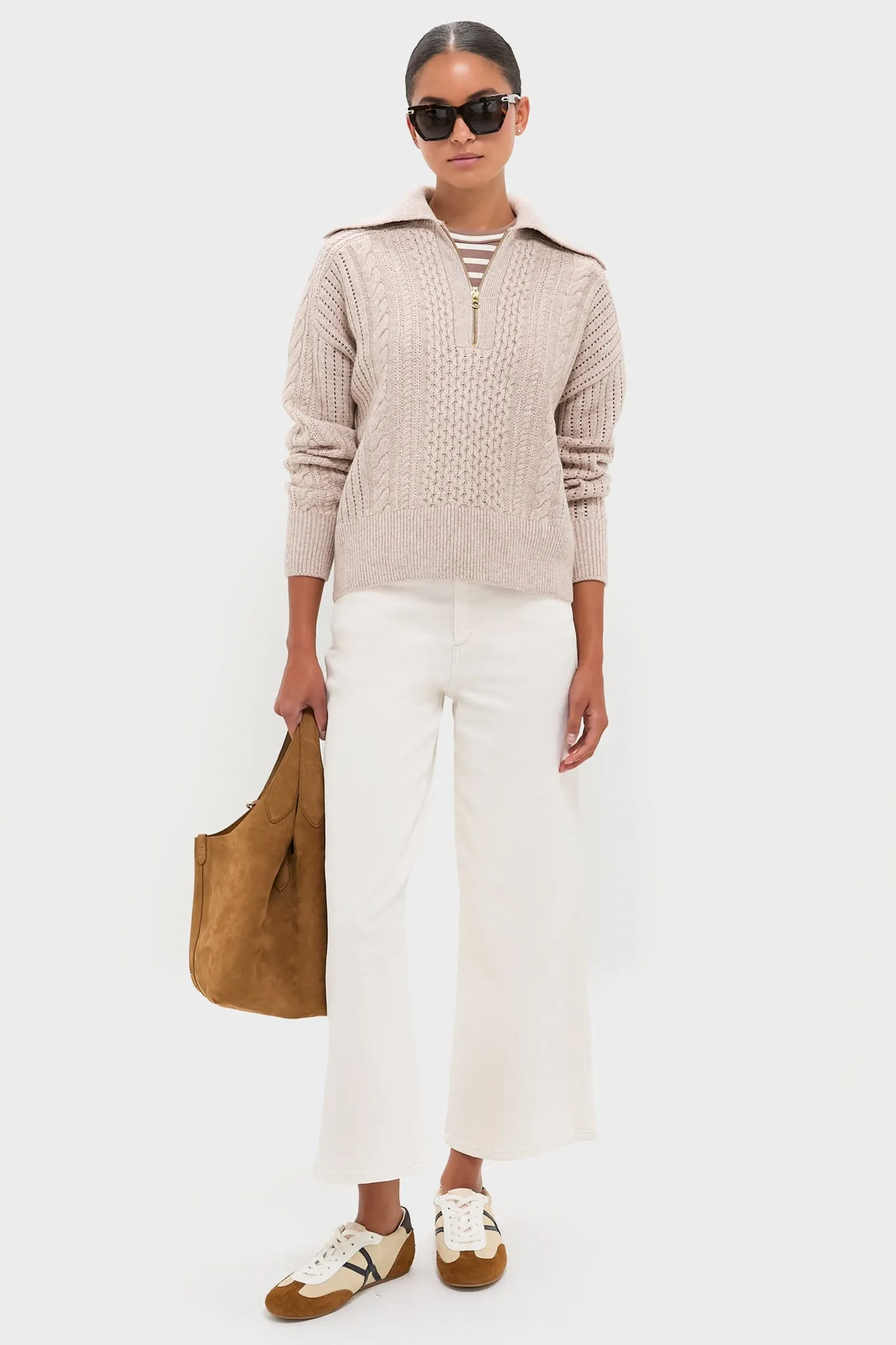Parchment Camello Relaxed Cable Half Zip sold by Tuckernuck product image thumbnail 2