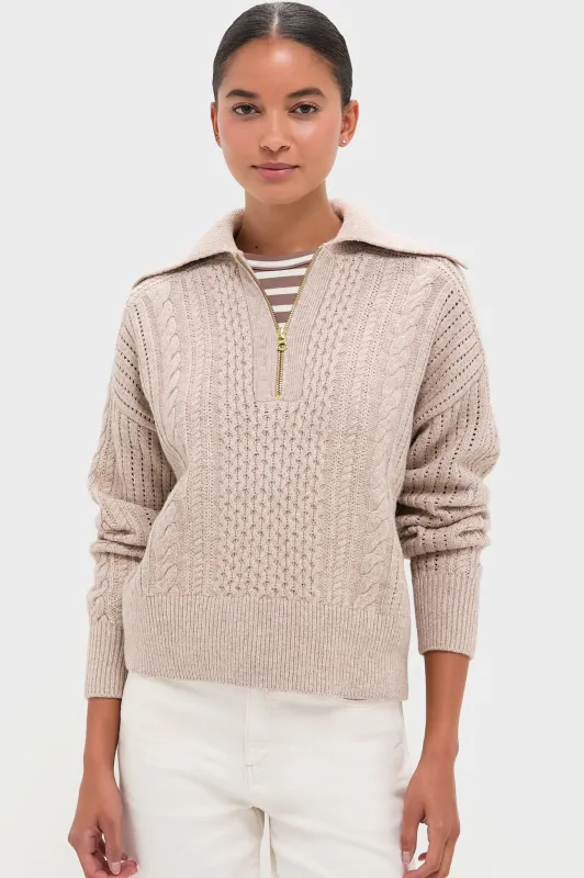 Parchment Camello Relaxed Cable Half Zip made by Varley