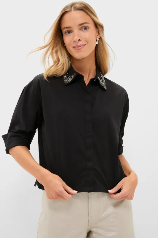 Black Embellished Cropped Jasper Button Down sold by Tuckernuck
