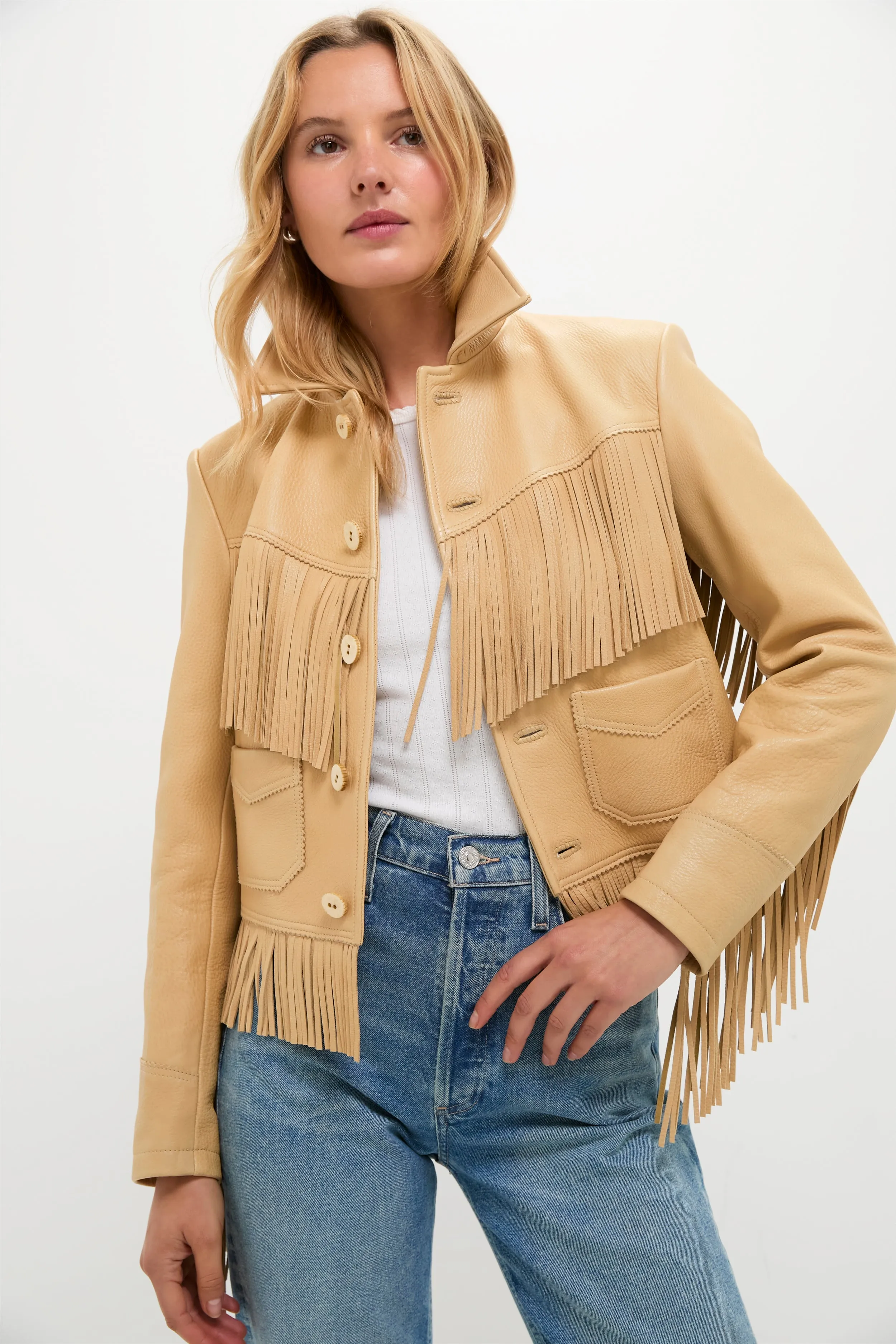Tan Deerskin Fringe Jacket sold by Tuckernuck