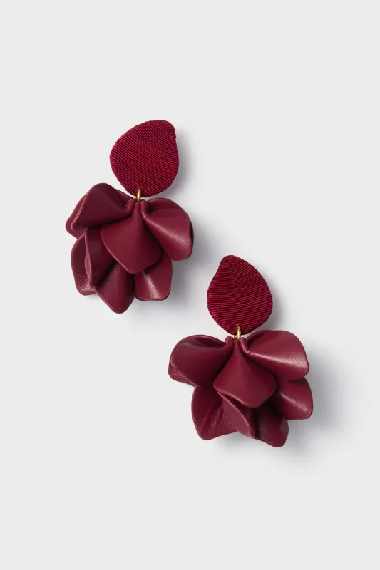 Oxblood Silk and Leather Orchid Earrings sold by Tuckernuck