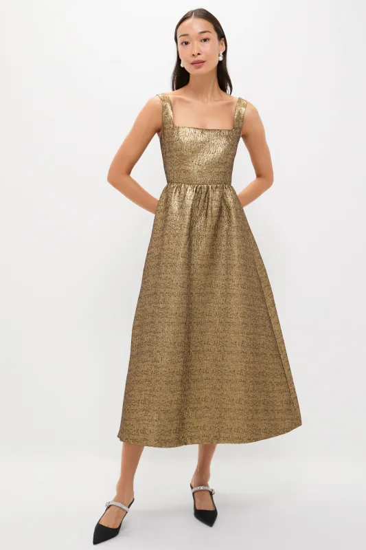 Gold Textured Jacquard Esme Dress sold by Tuckernuck