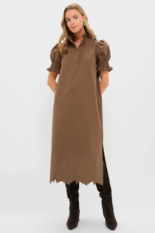 Mocha Embroidery Eliza Midi Dress sold by Tuckernuck