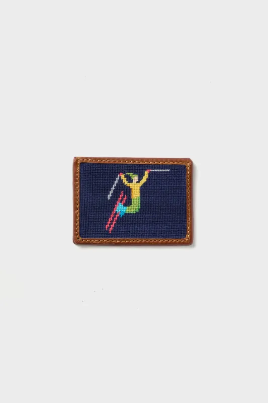 Navy Ski Tricks Needlepoint Credit Card Wallet sold by Tuckernuck