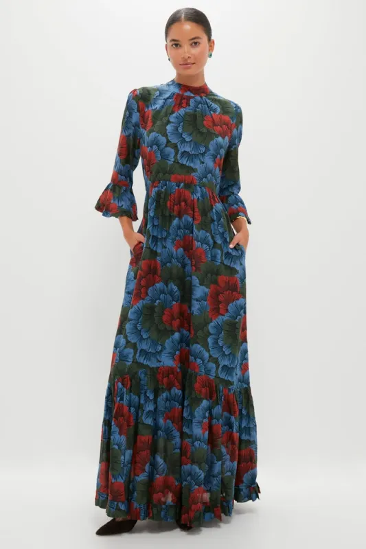 Madrid Blue High Neck Bell Sleeve Maxi Dress sold by Tuckernuck