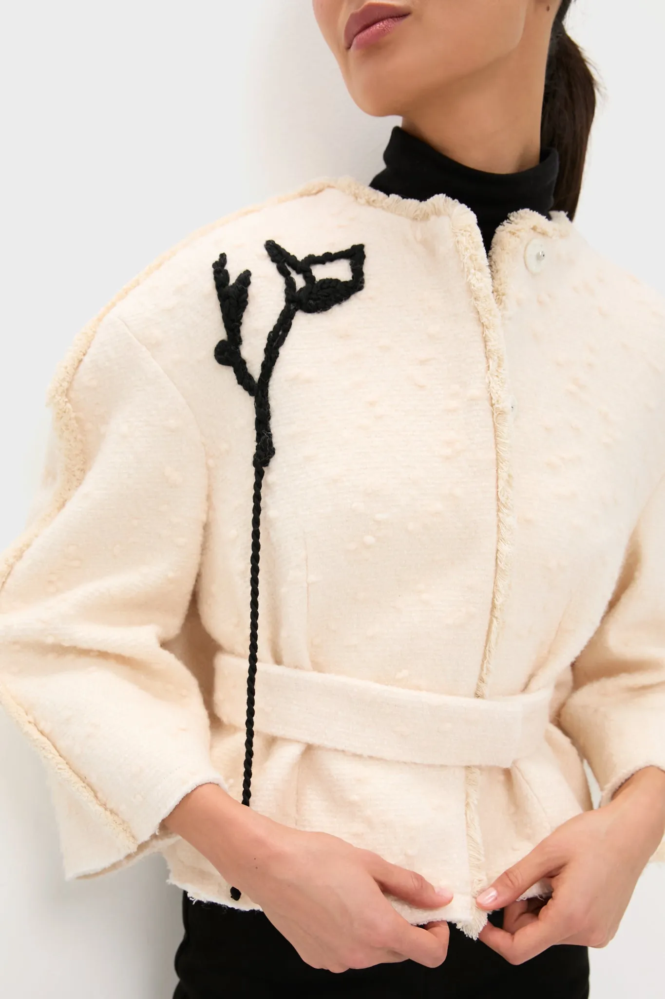 Ivory Cocoon Cropped Belted Jacket sold by Tuckernuck product image thumbnail 5