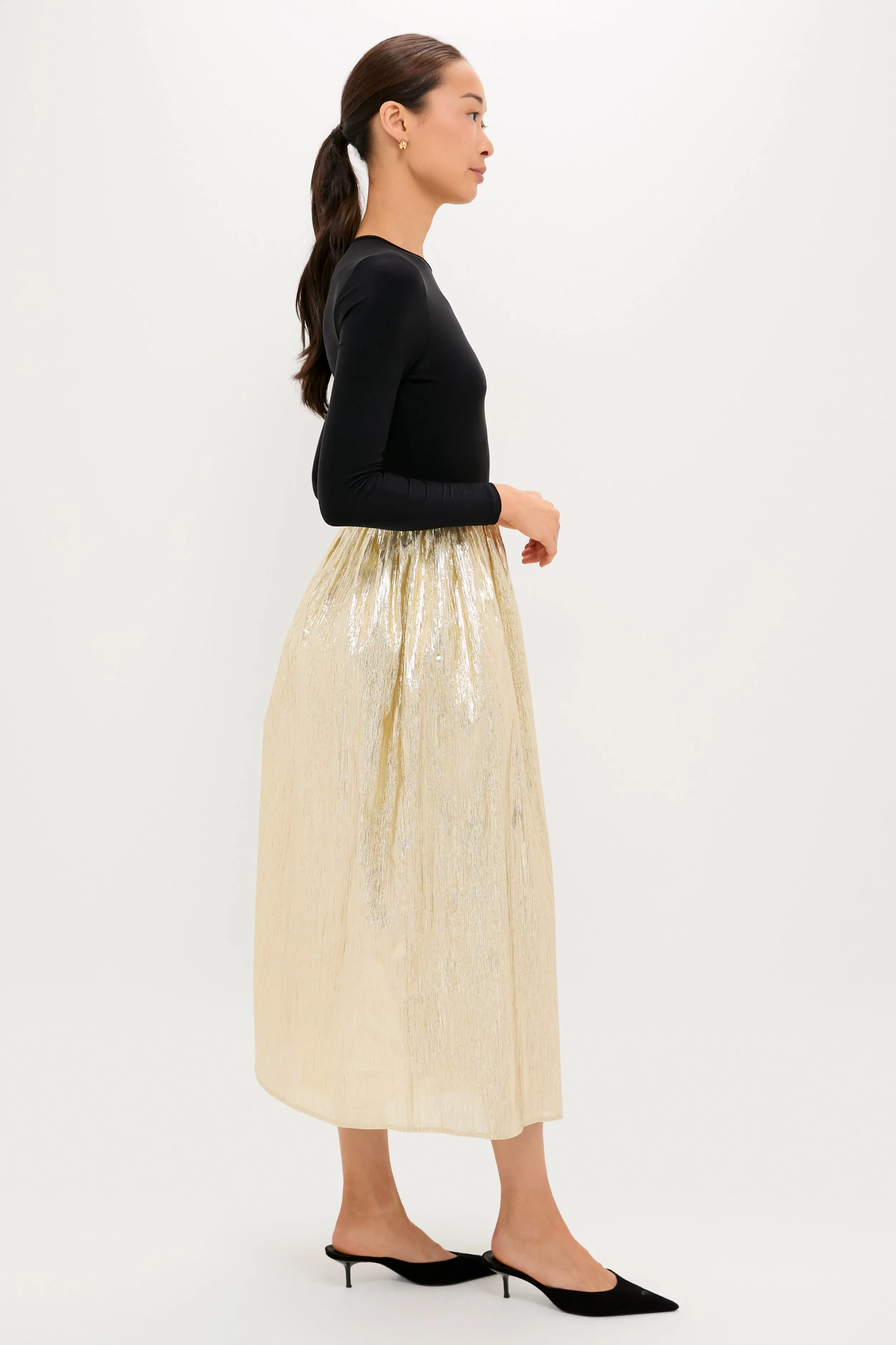 Gold Plisse and Black Mixed Media Schuyler Maxi Dress sold by Tuckernuck product image thumbnail 3