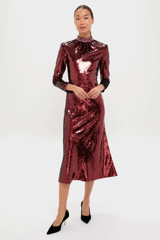Deep Garnet Sequin Jena Maxi Dress made by SALONI