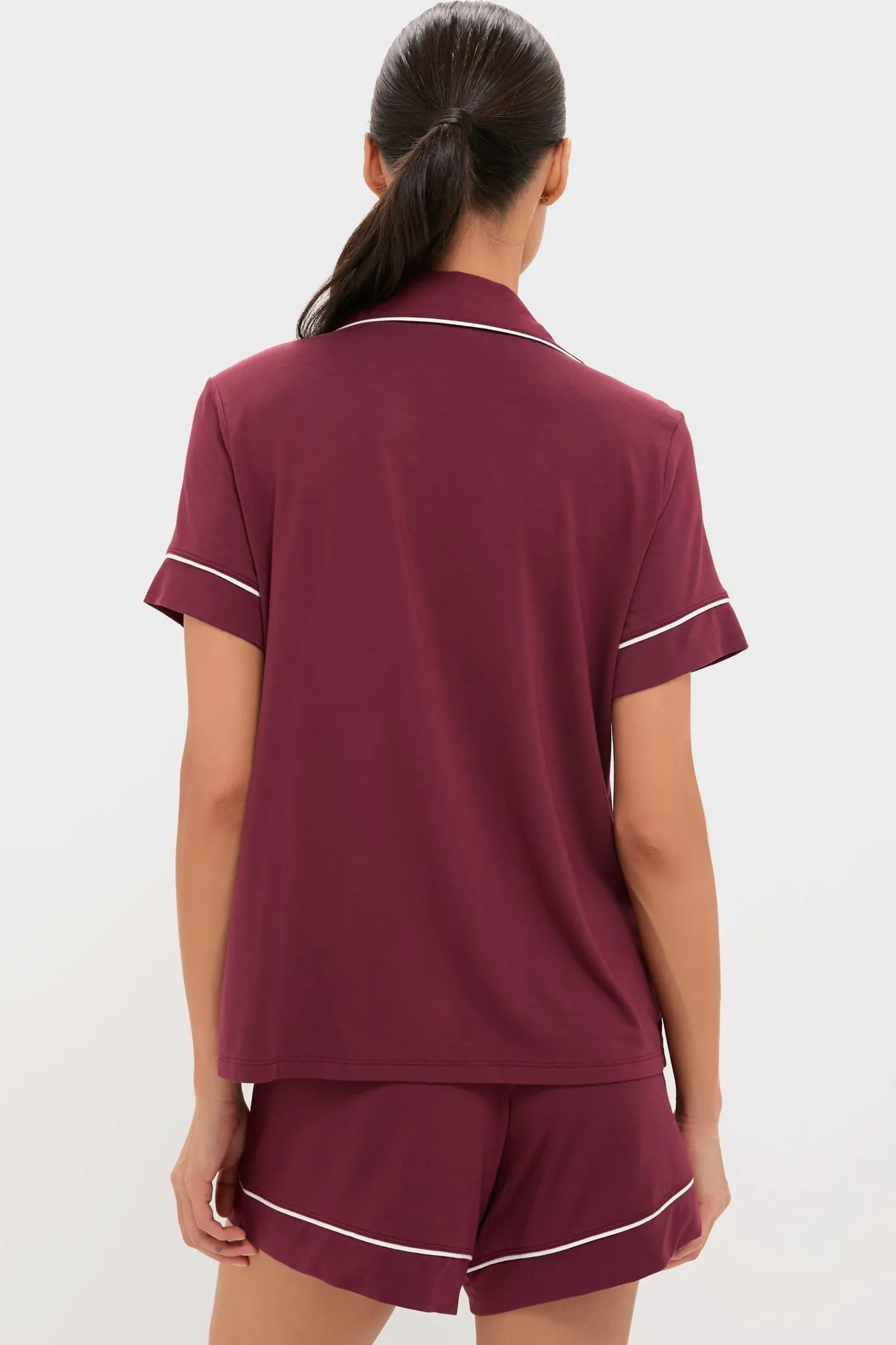 Bordeaux and Ivory Gisele Relaxed Short PJ Set sold by Tuckernuck product image thumbnail 4