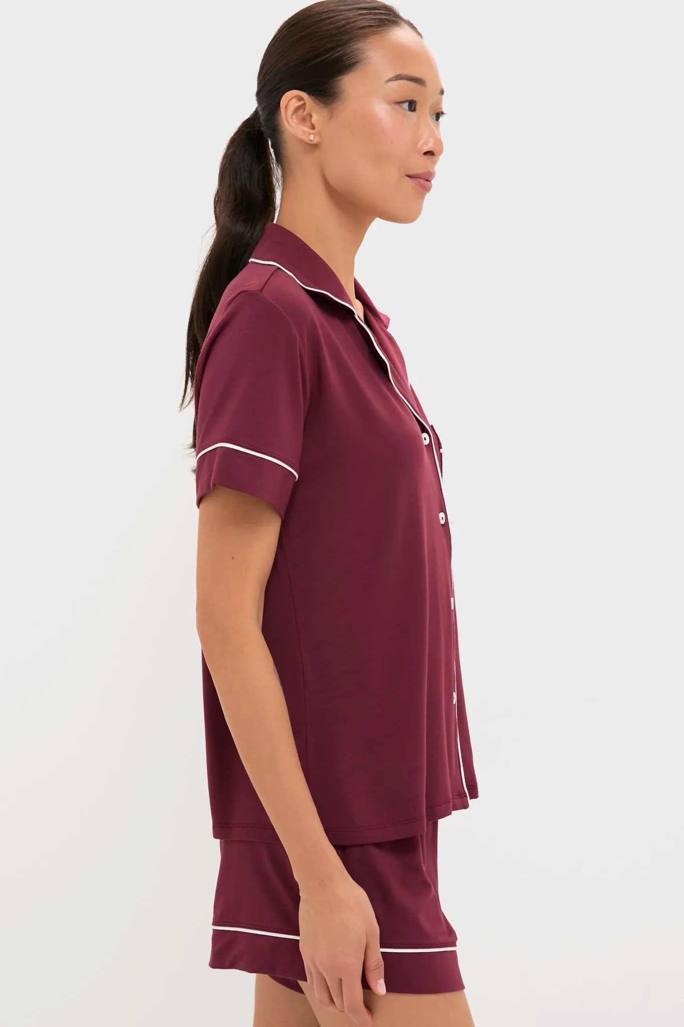 Bordeaux and Ivory Gisele Relaxed Short PJ Set sold by Tuckernuck product image thumbnail 3