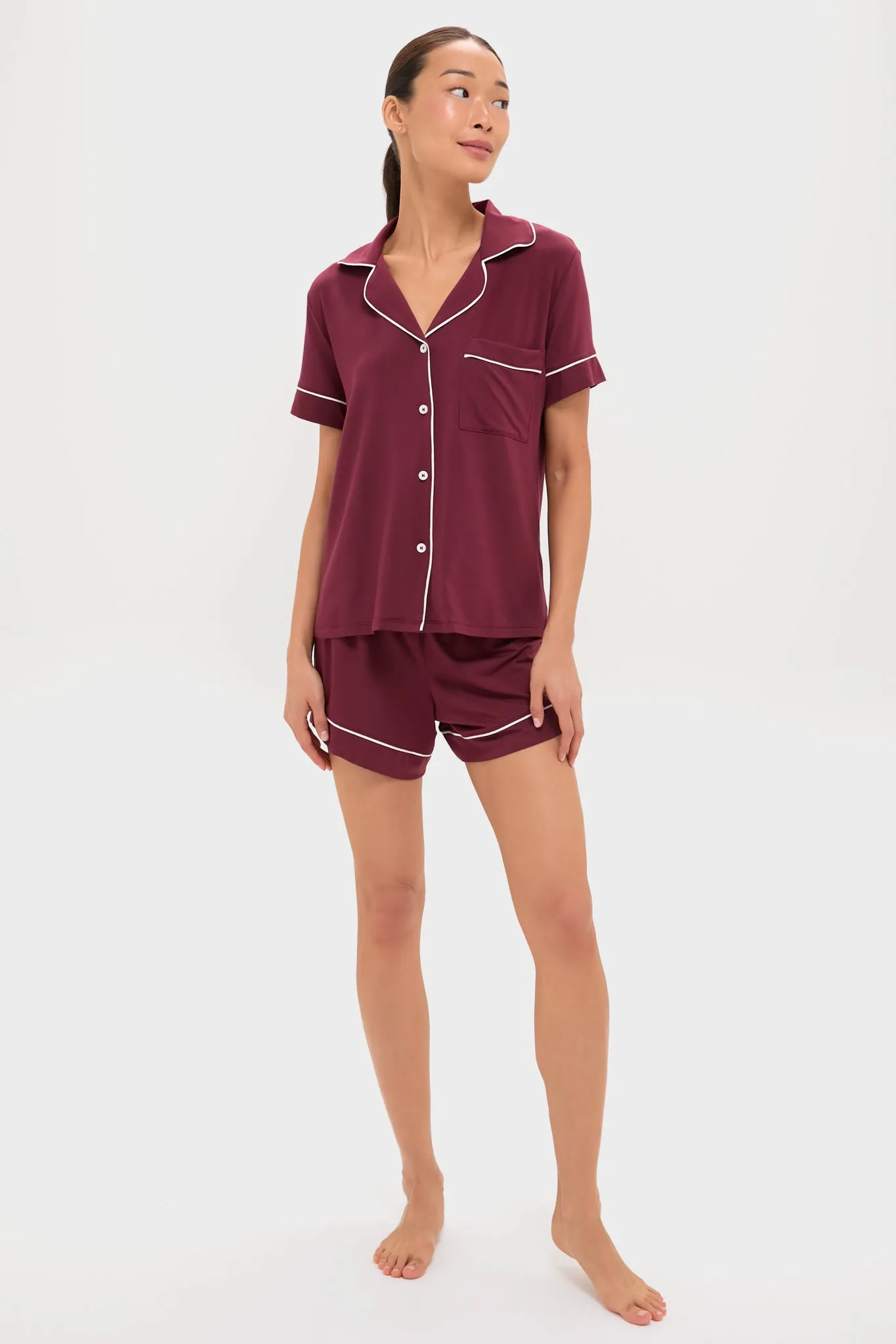 Bordeaux and Ivory Gisele Relaxed Short PJ Set sold by Tuckernuck product image thumbnail 2