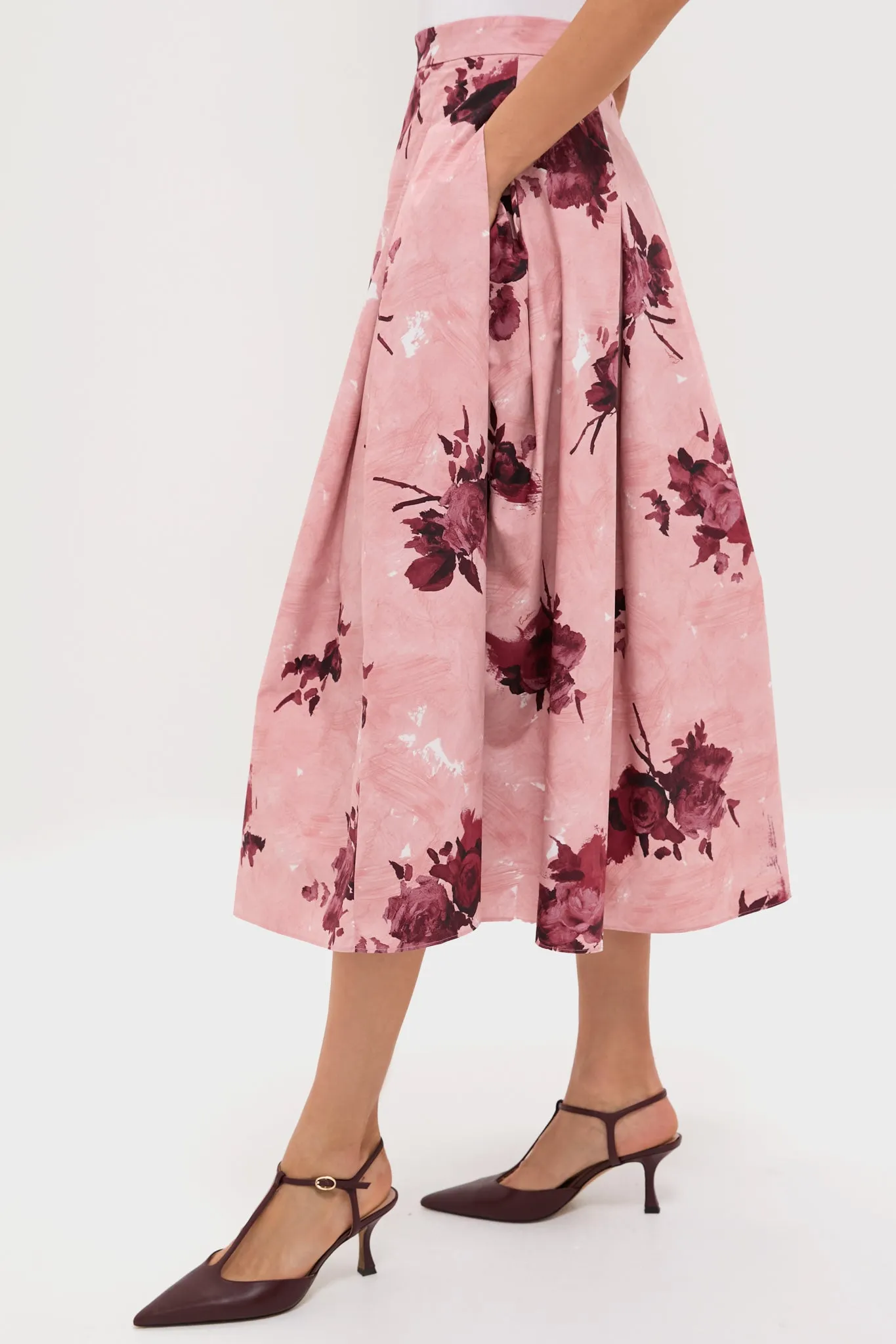 Abstract Rose Slipper Pink Pleated Midi Skirt sold by Tuckernuck product image thumbnail 3