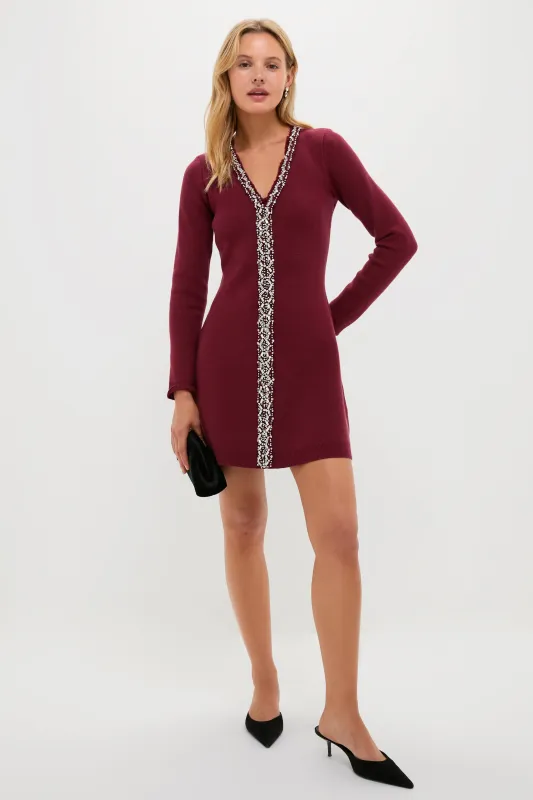Oxblood Embellished Knit Simms Mini Dress sold by Tuckernuck