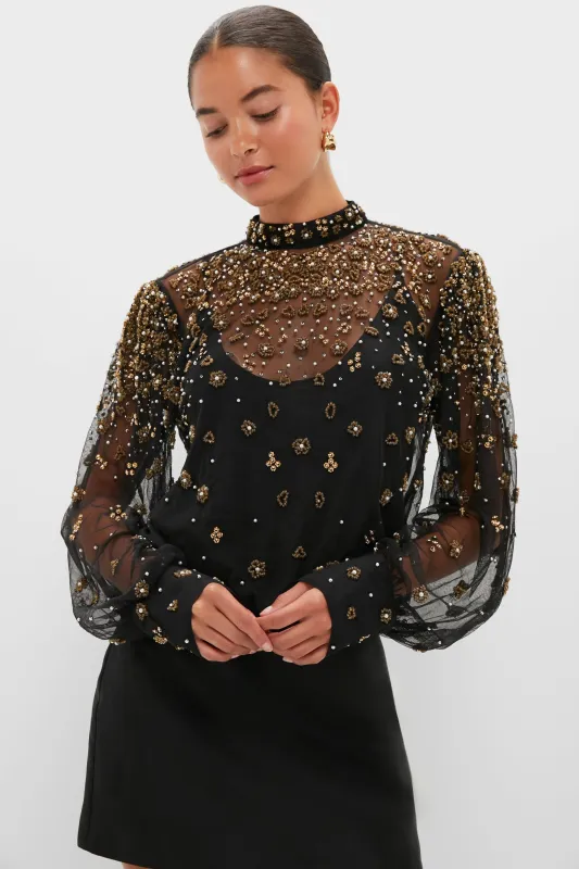 Black Embroidered Bubble Tulle Blouse sold by Tuckernuck