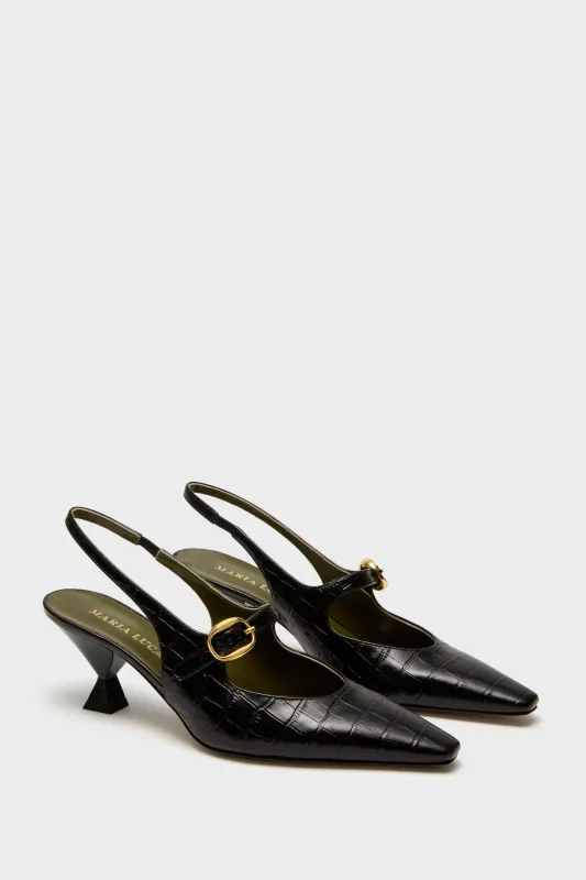 Black Natalia Sling Back Heels sold by Tuckernuck