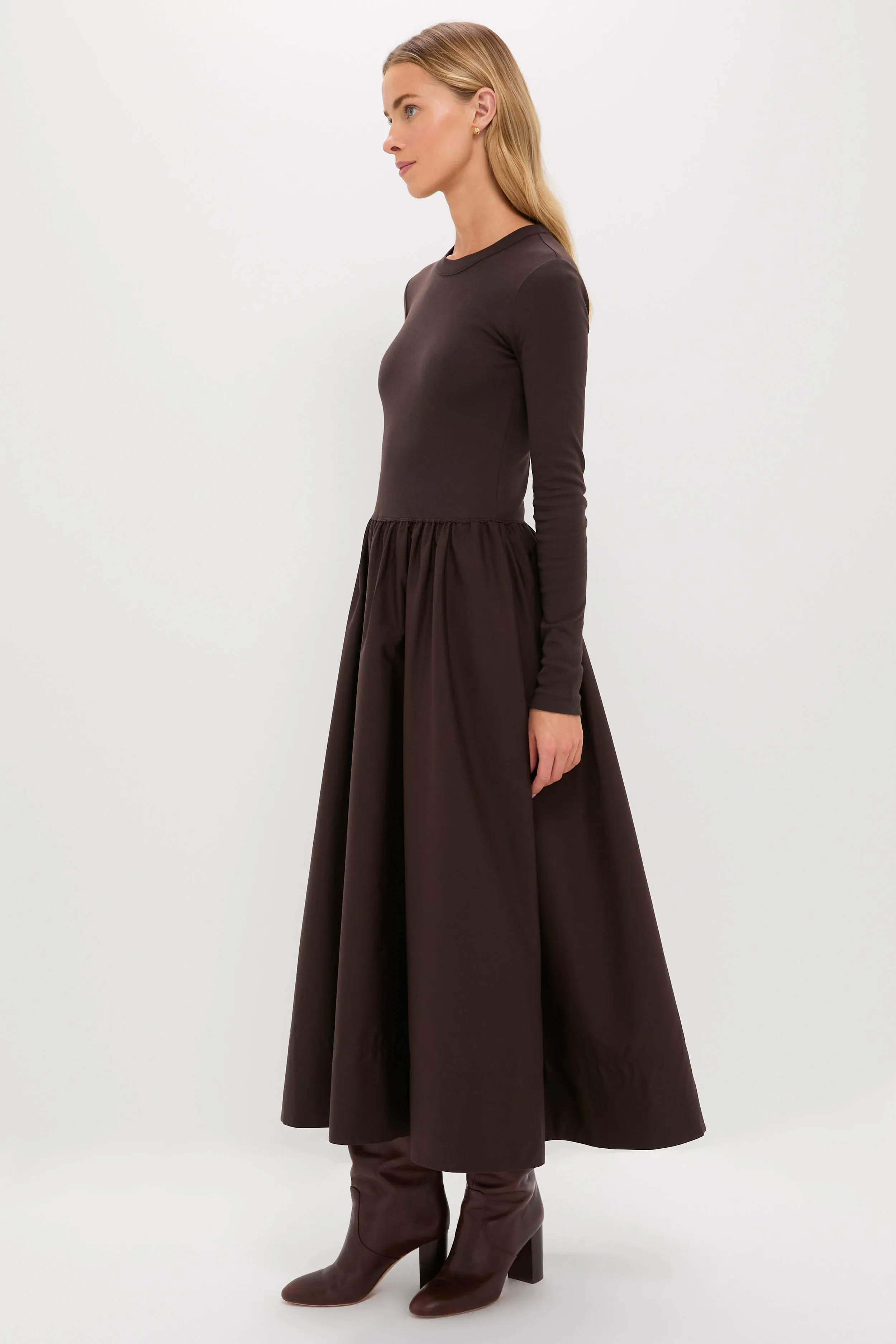 Squire Brown Rib Knit Crew Neck Long Sleeve A-Line Dress sold by Tuckernuck product image thumbnail 3