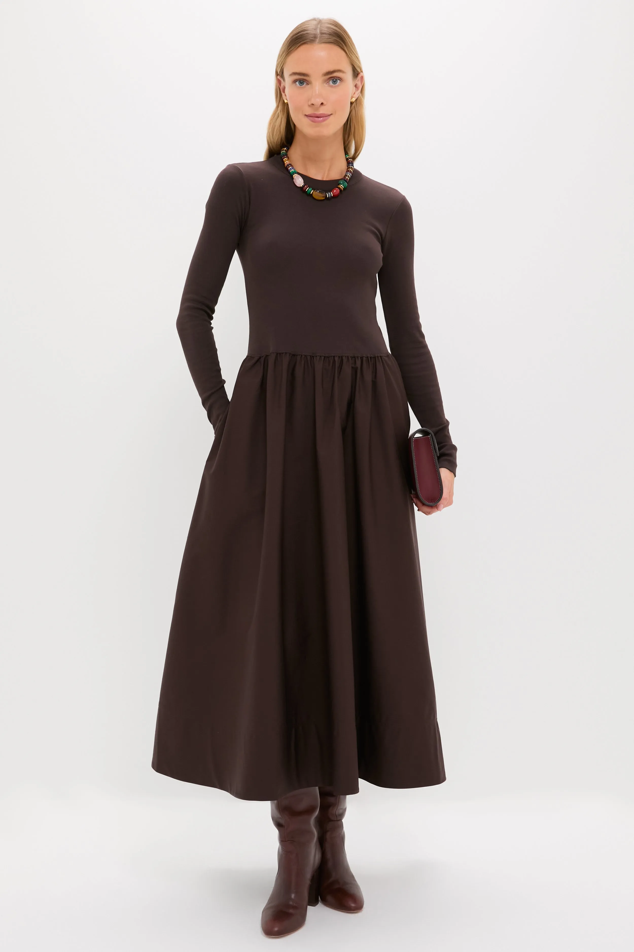 Squire Brown Rib Knit Crew Neck Long Sleeve A-Line Dress sold by Tuckernuck product image thumbnail 2