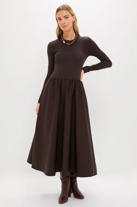 Squire Brown Rib Knit Crew Neck Long Sleeve A-Line Dress sold by Tuckernuck